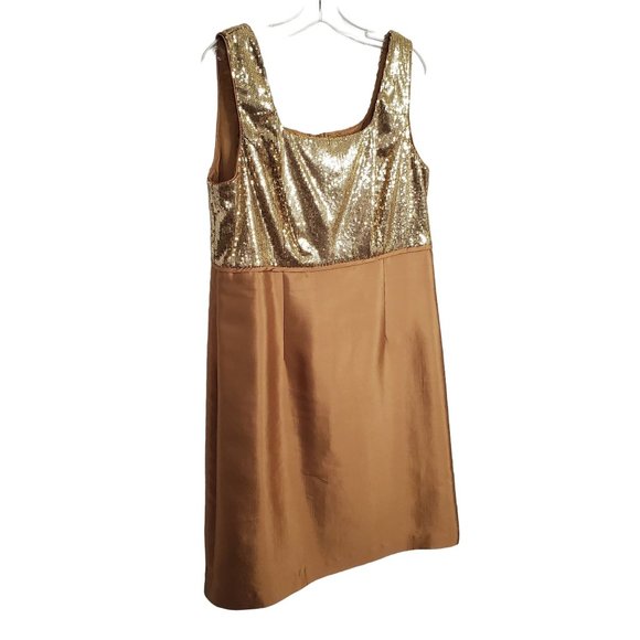 Talbots Dresses & Skirts - Talbots Size 16 Dress Bolero Jacket Set Gold Sequins Silk Cotton Formal Party